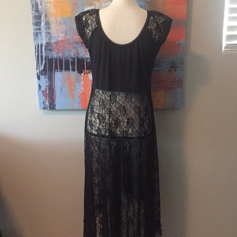 5⭐️🖤Sexy Sheer Black Lack High Low Dress - Picture 8 of 8